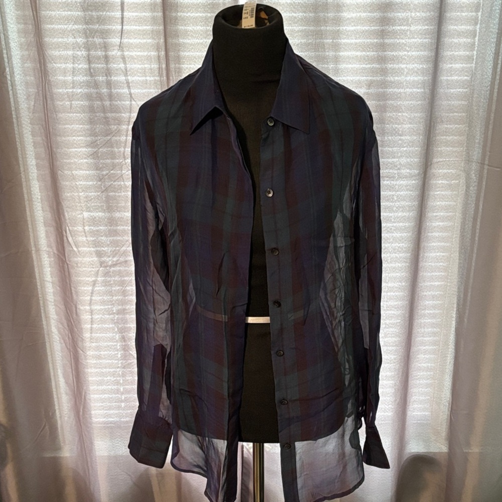 Madewell Womens Medium 100% Silk Button Down Shirt Plaids Sheer Coastal